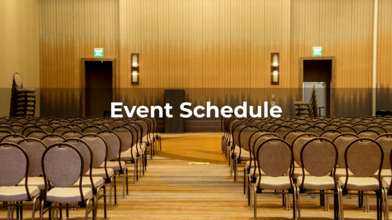 Background of empty event chairs with the words